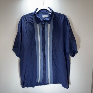 Bobby Chan Men's Silk Blend Blue 2XL Retro Casual Resort Cuban Relaxed Fit